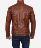 Austin Mens Distressed Brown Leather Cafe Racer Jacket