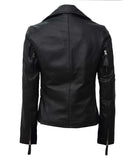 Black Asymmetrical Leather Biker Jacket Women