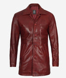 Natural Mens Maroon Distressed 3  4 Length Leather Coat