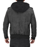 Edinburgh Mens Grey Leather Bomber Jacket With Removable Hood