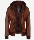 Leather Jacket  Womens Hooded Jacket