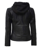 Black Leather Jacket With Hood  Womens Motorcycle Jacket