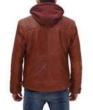 Johnson Mens Brown Leather Jacket With Removable Hood