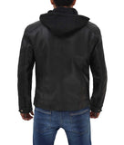 Black Hooded Cafe Racer Leather Jacket Mens
