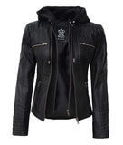Black Leather Jacket With Hood  Womens Motorcycle Jacket