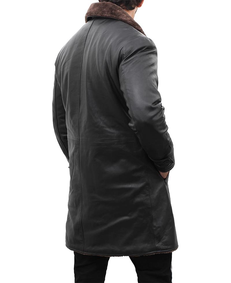 Chandler Mens Shearling Lined 3 4 Length Leather Coat Black