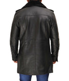 Russo Mens Wide Collar Black Leather Winter Shearling Coat