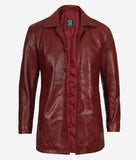 Natural Mens Maroon Distressed 3  4 Length Leather Coat