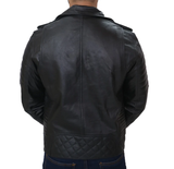 Mens Quilted Leather Biker Jacket In Black