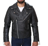 Mens Quilted Leather Biker Jacket In Black