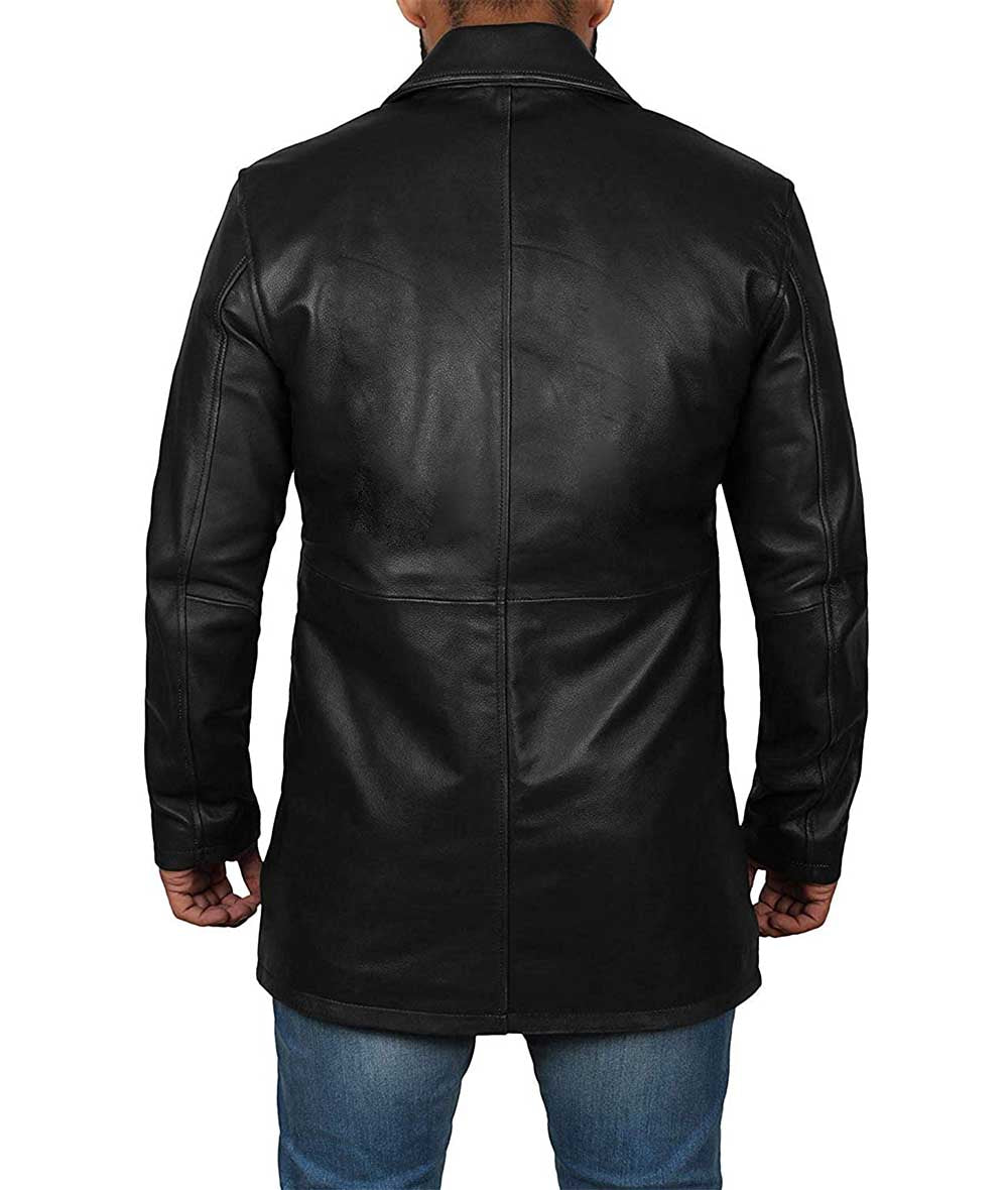 Natural Real 3   4 Length Black Leather Coat Mens