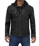 Black Hooded Cafe Racer Leather Jacket Mens