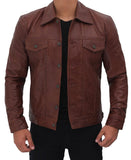 Fernando Real Leather Brown Trucker Jacket Mens