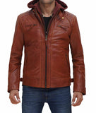 Johnson Mens Brown Leather Jacket With Removable Hood