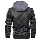 Black Lambskin Leather Jacket with Removable Hood Mens