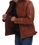 Johnson Mens Brown Leather Jacket With Removable Hood