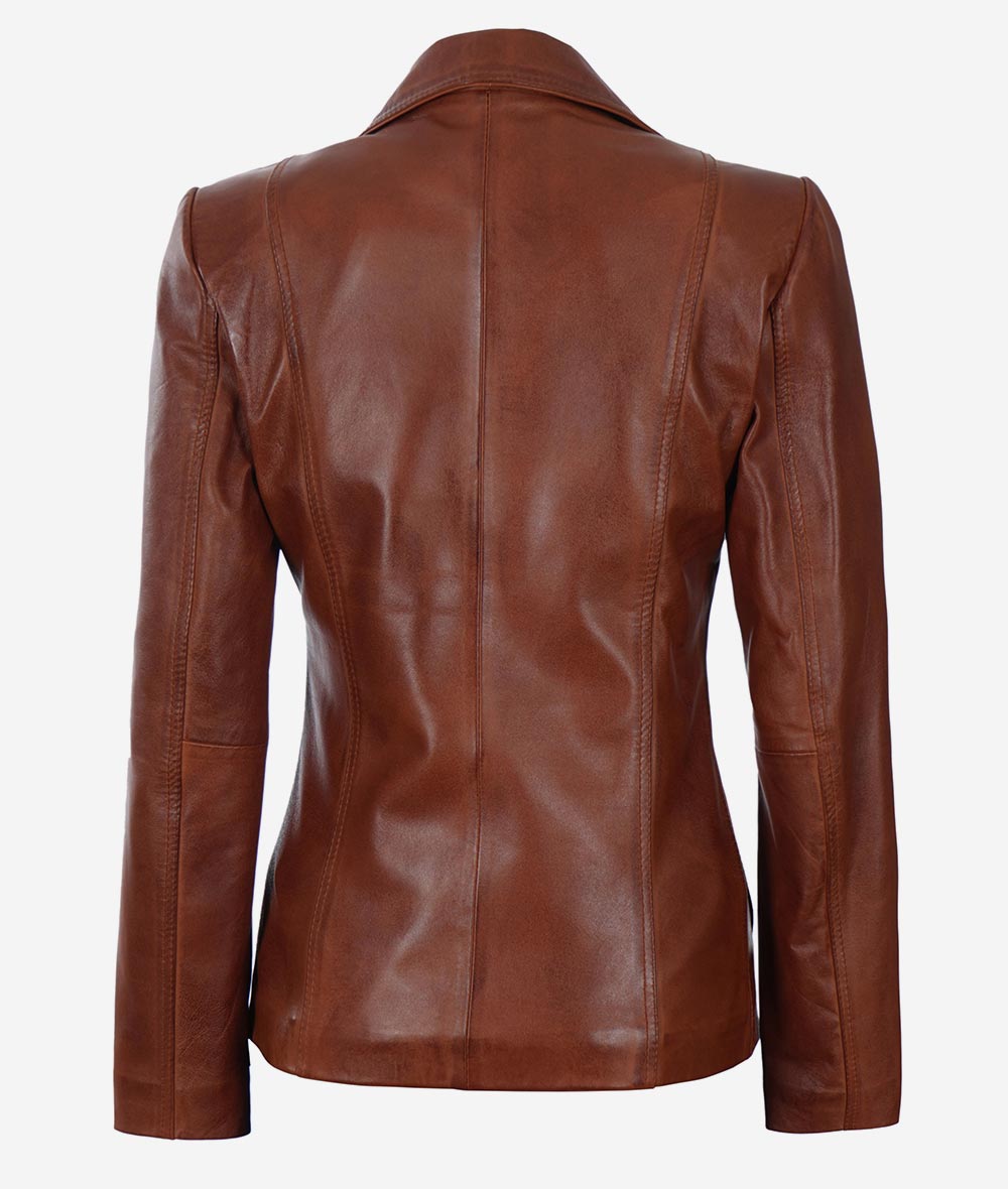 Womens Leather Blazer Jacket  Cognac Coat