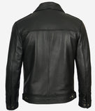 Black Snap Button Collar Cowhide Jacket Mens