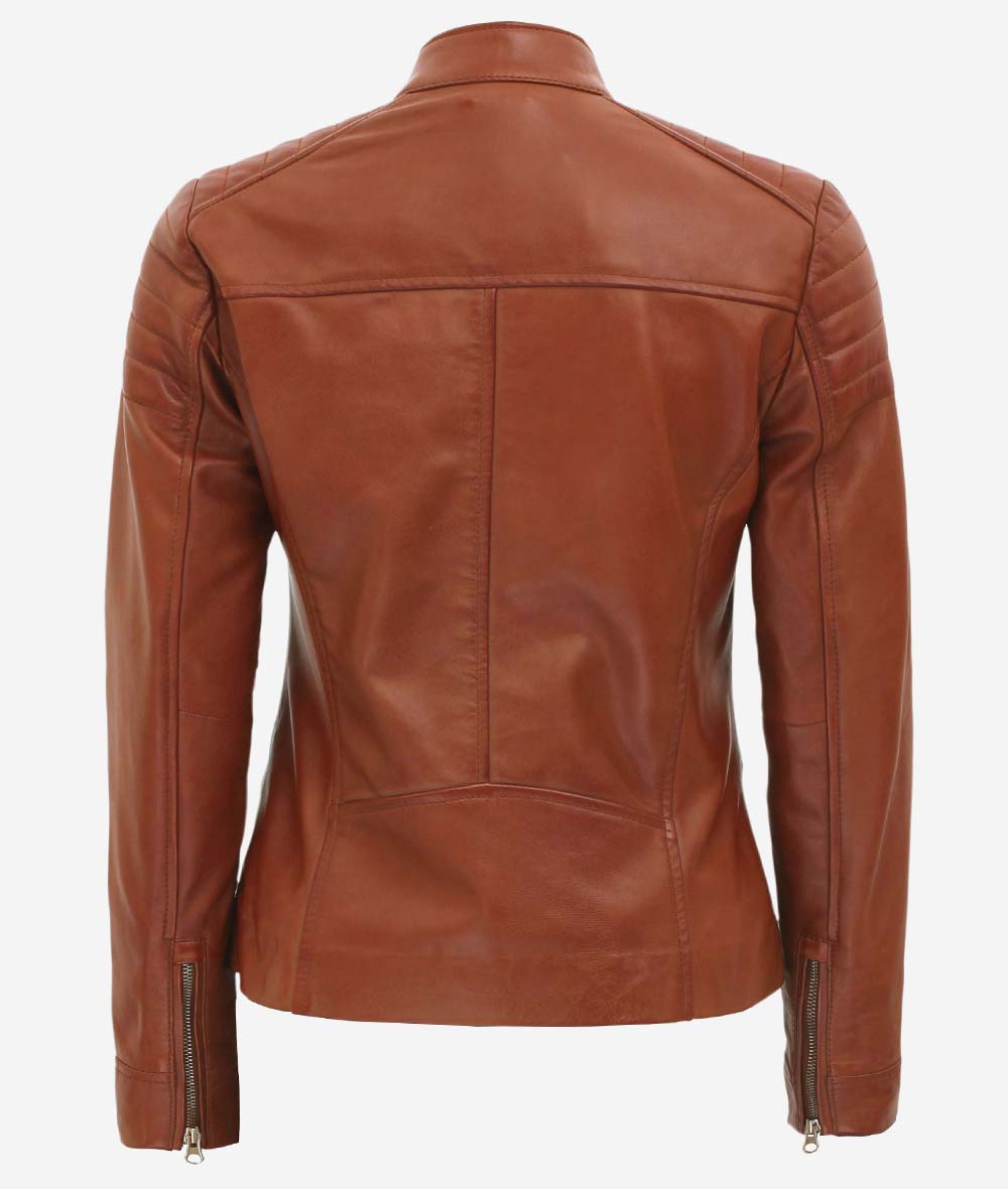 Cafe Racer Leather Jacket  Brown Womens Padded Jacket