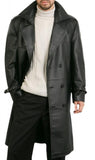 Augusta Double Breasted Black Lambskin Trench Leather Overcoat Mens