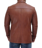 Brandon Mens Tan Notch Lapel Two Button Leather Blazer Jacket