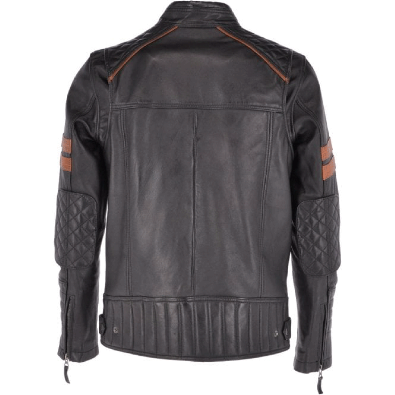 Men’s Black Leather Quilted Sheepskin Jacket with Tan Lining