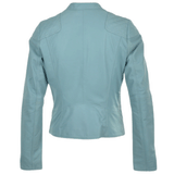 Light Blue Quilted with Lining Sheepskin Leather Jacket Women