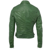Stylish Green Quilted Buckle Straps Sheepskin Leather Jacket Women