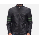 Men Black with Green Lining Genuine Sheepskin Leather Jacket