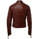 Brown Zipper Pockets with Lining Sheepskin Leather Jacket Women