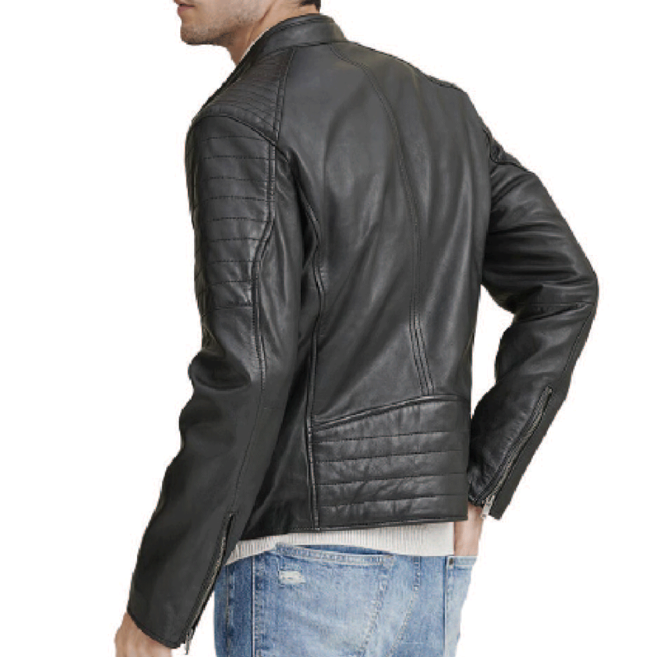 Top Quality Rivet Motorcycle Sheepskin Real Coats Men Short