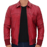 Maroon Slim and Stylish Genuine Lambskin Leather Jacket Men