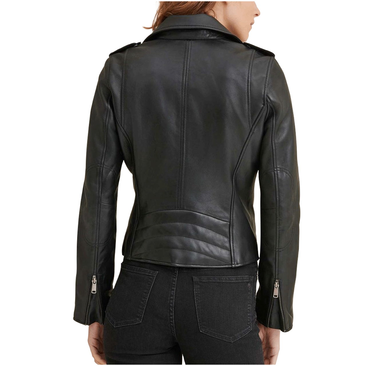 Casual Black Biker Motorcycle Sheepskin Leather Jacket Women