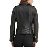 Casual Black Biker Motorcycle Sheepskin Leather Jacket Women