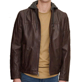 Men Brown Bomber Hooded Genuine Sheepskin Leather Jacket