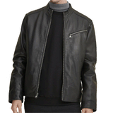 Lambskin Leather Jacket with Diagonal Zipper On Chest