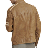 Stylish Camel Brown with Brown Stripes Genuine Lambskin Leather Men Jacket