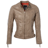 Camel Brown with Buckle straps Sheepskin Quilted Leather Jacket