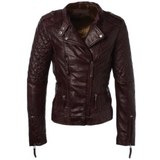 Dark Brown Zipper Pockets with Lining Sheepskin Leather Jacket Women