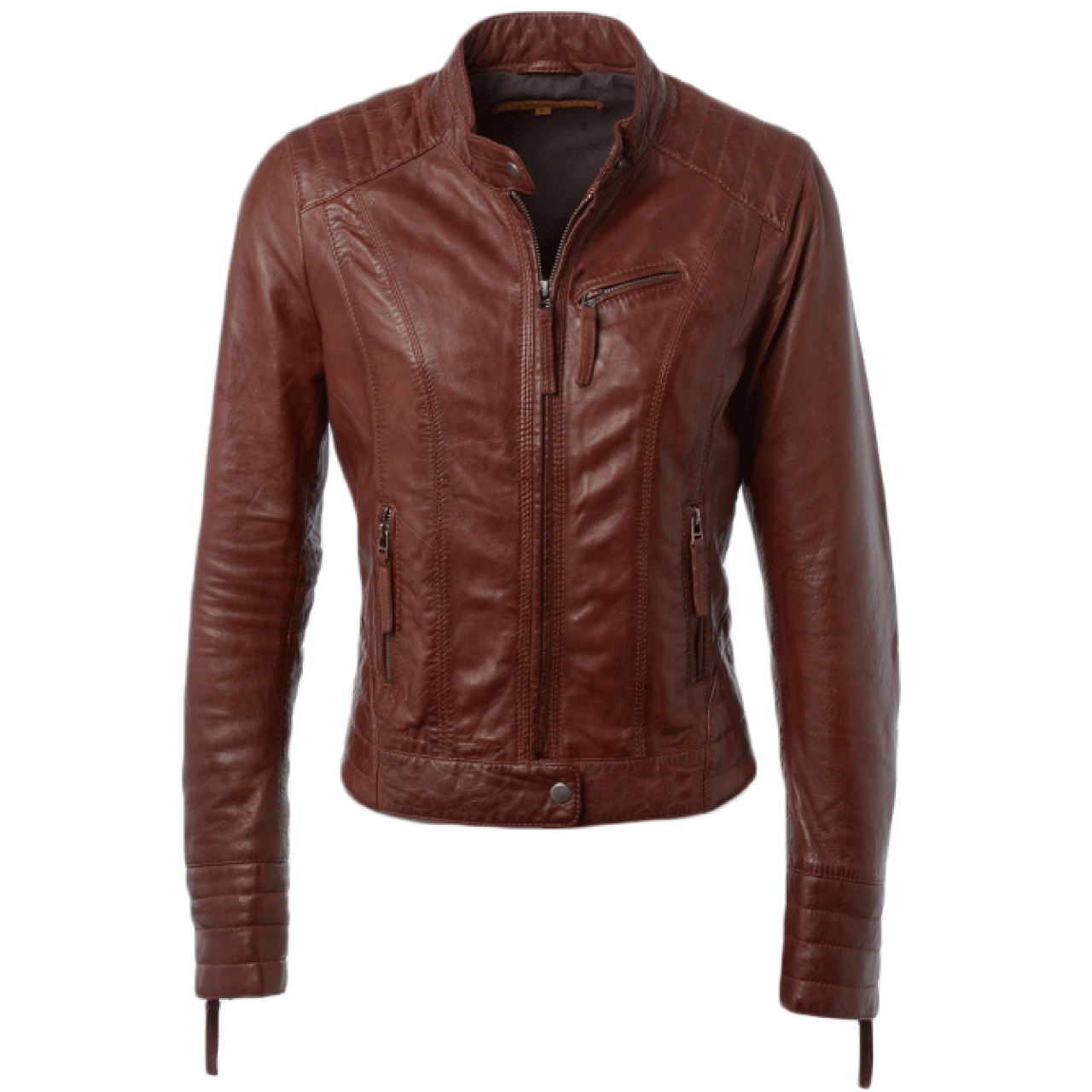 Brown Zipper Pockets with Lining Sheepskin Leather Jacket Women