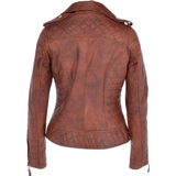 Stylish Brown Quilted Lining Sheepskin Leather Jacket Women