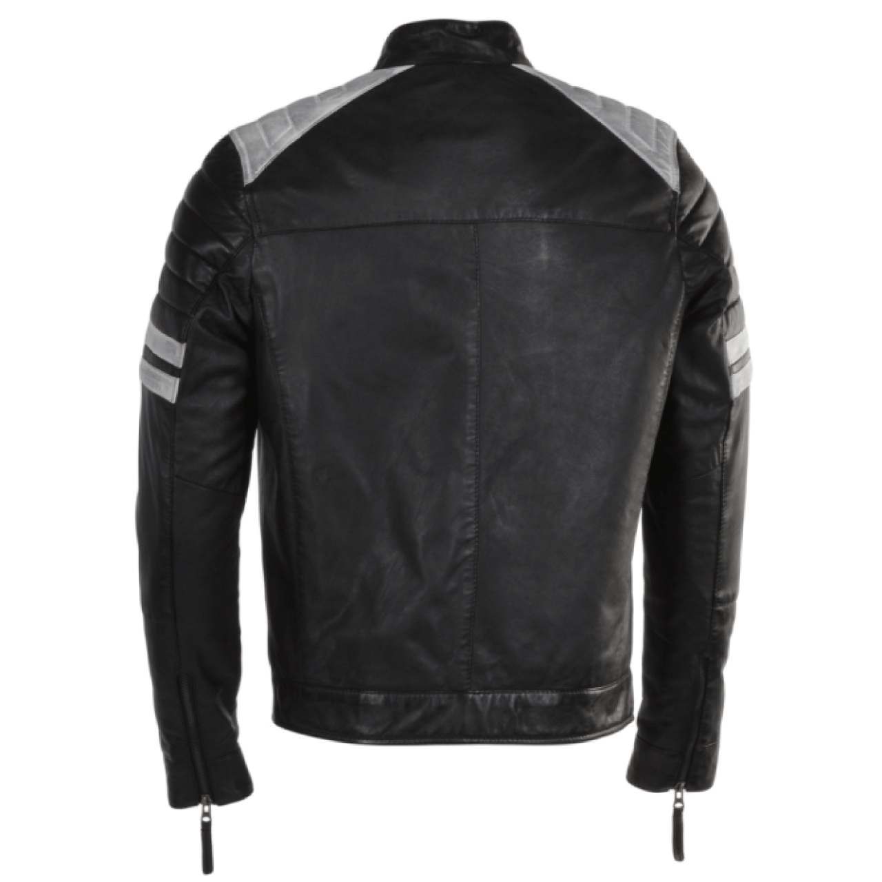 Leather bomber jacket in black with white stripes