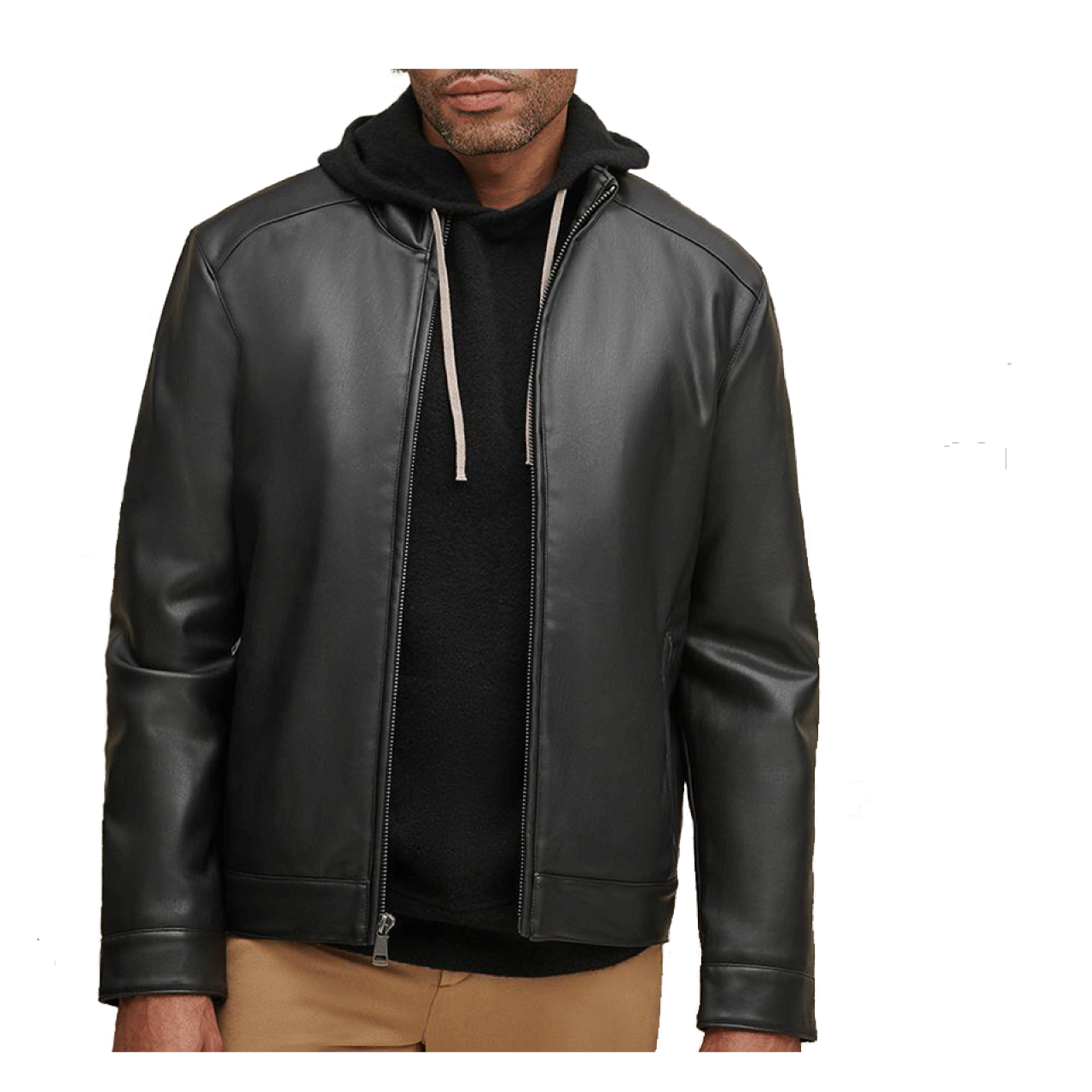 Black Bomber Hooded Genuine Lambskin Leather Jacket Men
