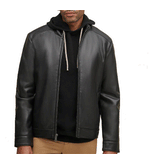 Black Bomber Hooded Genuine Lambskin Leather Jacket Men