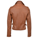 Brown Bomber Biker with Lining Sheepskin Leather Jacket Women