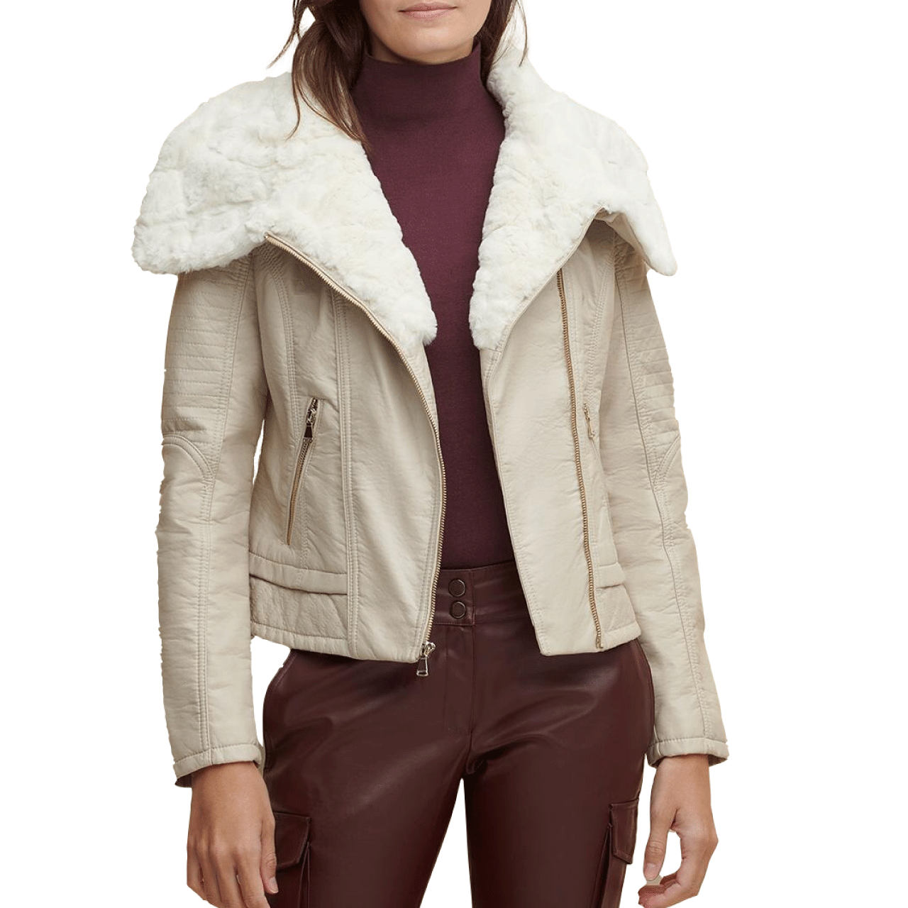 Leather jacket with fur