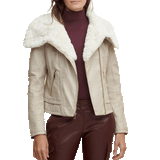 Stylish Cream Color Fitted FUR Shearling Sheepskin Leather Jacket Women
