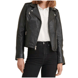 Casual Black Biker Motorcycle Sheepskin Leather Jacket Women