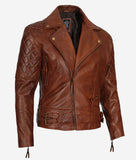 Frisco Quilted Asymmetrical Brown Motorcycle Leather Jacket