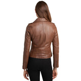 Casual Brown Biker Sheepskin Leather Jacket Women